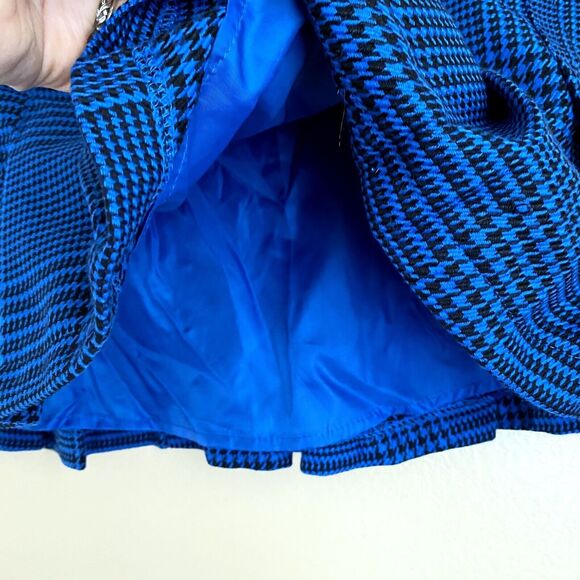 Miley Cyrus Max Azria Size 11 Blue Houndstooth Short Pleated Mini Skirt Buttons - Picture 5 of 8